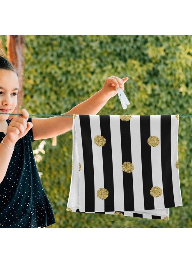 Giwawa Black and White Hand Towel - Classic Black White Striped with Gold Polka Dots Face Towels Modern Simple Bathroom Hand Towels Absorbent Fingertip Towels for Kitchen Gym 14 x 28 Inch, Set of 2 - Image 5