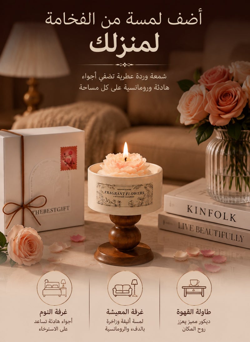 Golden Luxury Rose Shape Scented Candle Gift Set, Floral Flower Candle with Rose Vanilla Fragrance, Decorative Aromatherapy Candle for Home Decor, Birthday Wedding Anniversary Gift for Women - Image 5