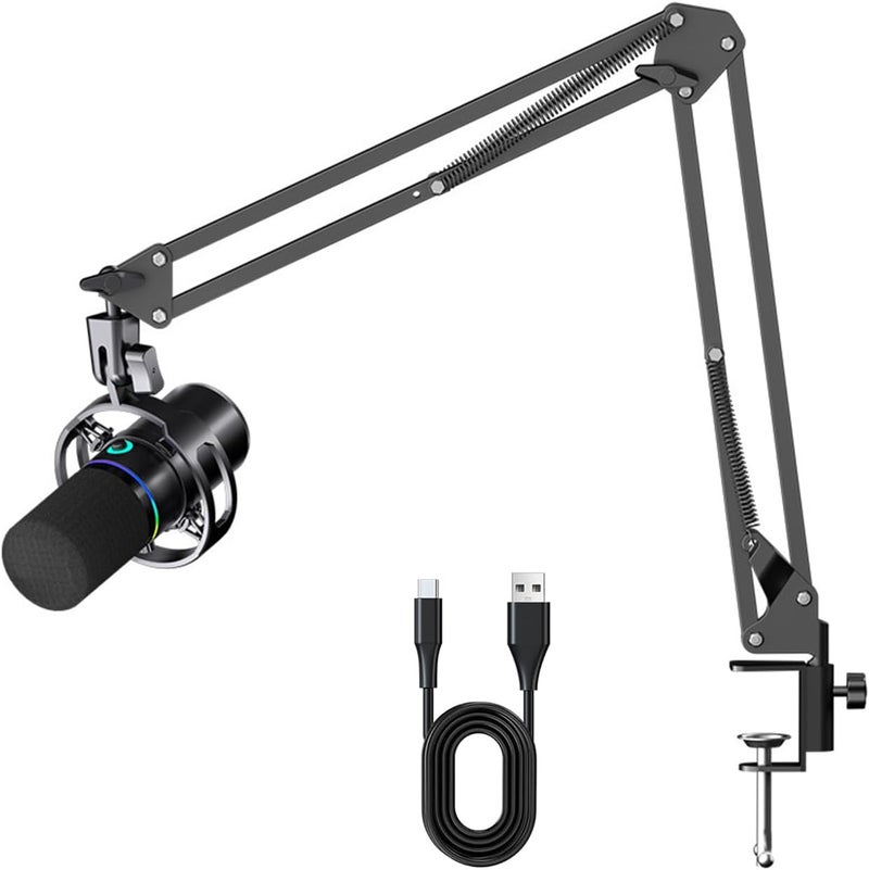 Fh XLR/USB Dynamic Microphone Kit, RGB Podcast Mic with Mute, Gain Knob, Volume Control, Boom Arm for Streaming, Gaming, Voice-Over, Recording - Image 1