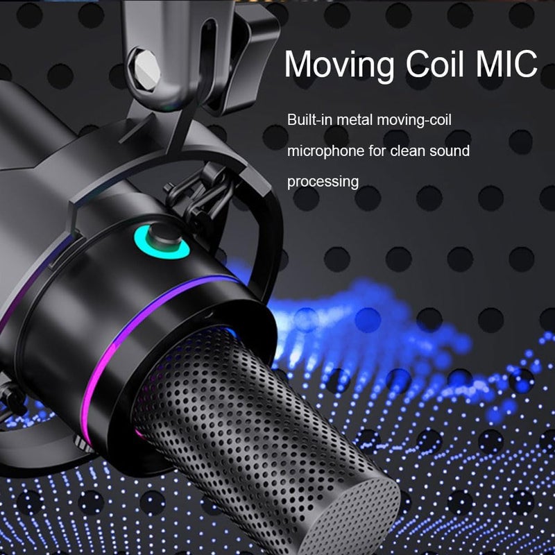 Fh XLR/USB Dynamic Microphone Kit, RGB Podcast Mic with Mute, Gain Knob, Volume Control, Boom Arm for Streaming, Gaming, Voice-Over, Recording - Image 3