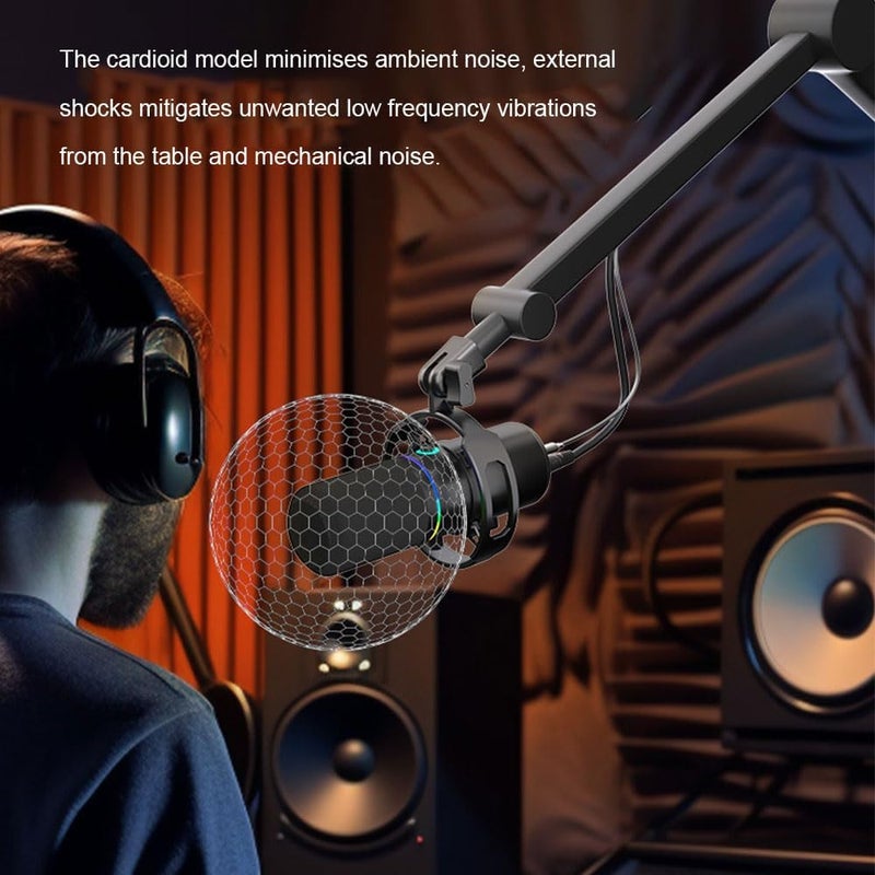 Fh XLR/USB Dynamic Microphone Kit, RGB Podcast Mic with Mute, Gain Knob, Volume Control, Boom Arm for Streaming, Gaming, Voice-Over, Recording - Image 2