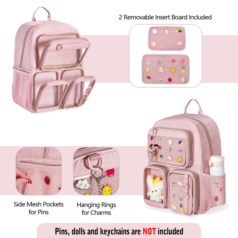 Prokva Ita Bag Pin Display Backpack with Insert, Kawaii Aesthetic Backpack with Laptop Sleeve for Cosplay and Concert, Pink (Pins NOT Included, Patent Design) - Image 2