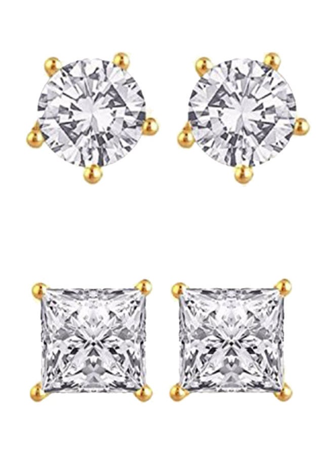 NIBEMINENT - 2 Pair Solitaire Stud Earrings - Image 1