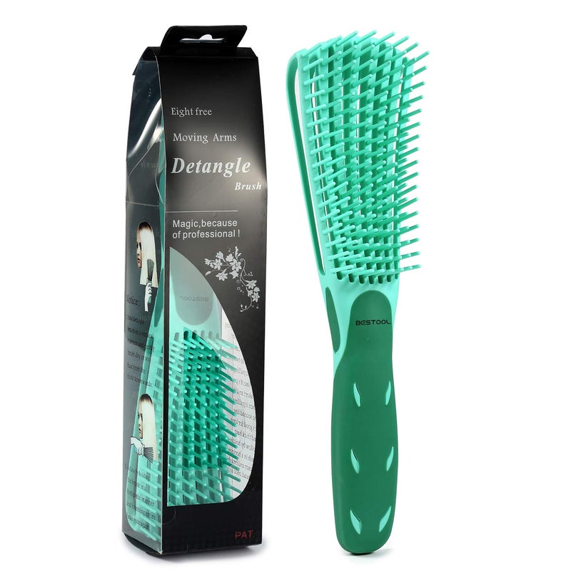 BESTOOL Hair Brush, Detangling Brush for Natural Black Hair, Detangling Brush for Curly Hair Afro 3/4abc, Ideal for Wet or Dry Hair (Green) - Image 1