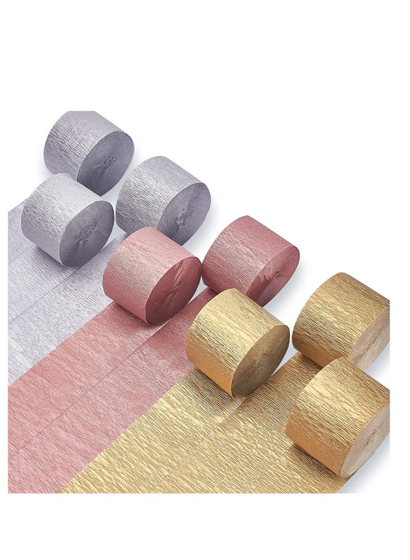SYOSI Crepe Paper Streamers Pack of Metallic Gold Silver Rose Gold Party Streamers for Party Decorations Birthday Decorations Wedding Decorations 9 Rolls - Image 1