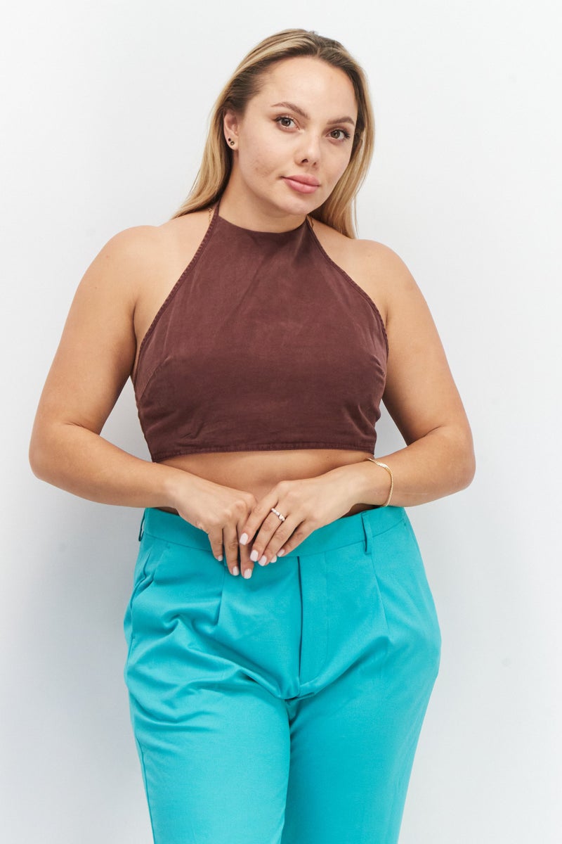 ASOS بلوزة نسائية بدون أكمام بحمالة عنق، مارون - Image 1