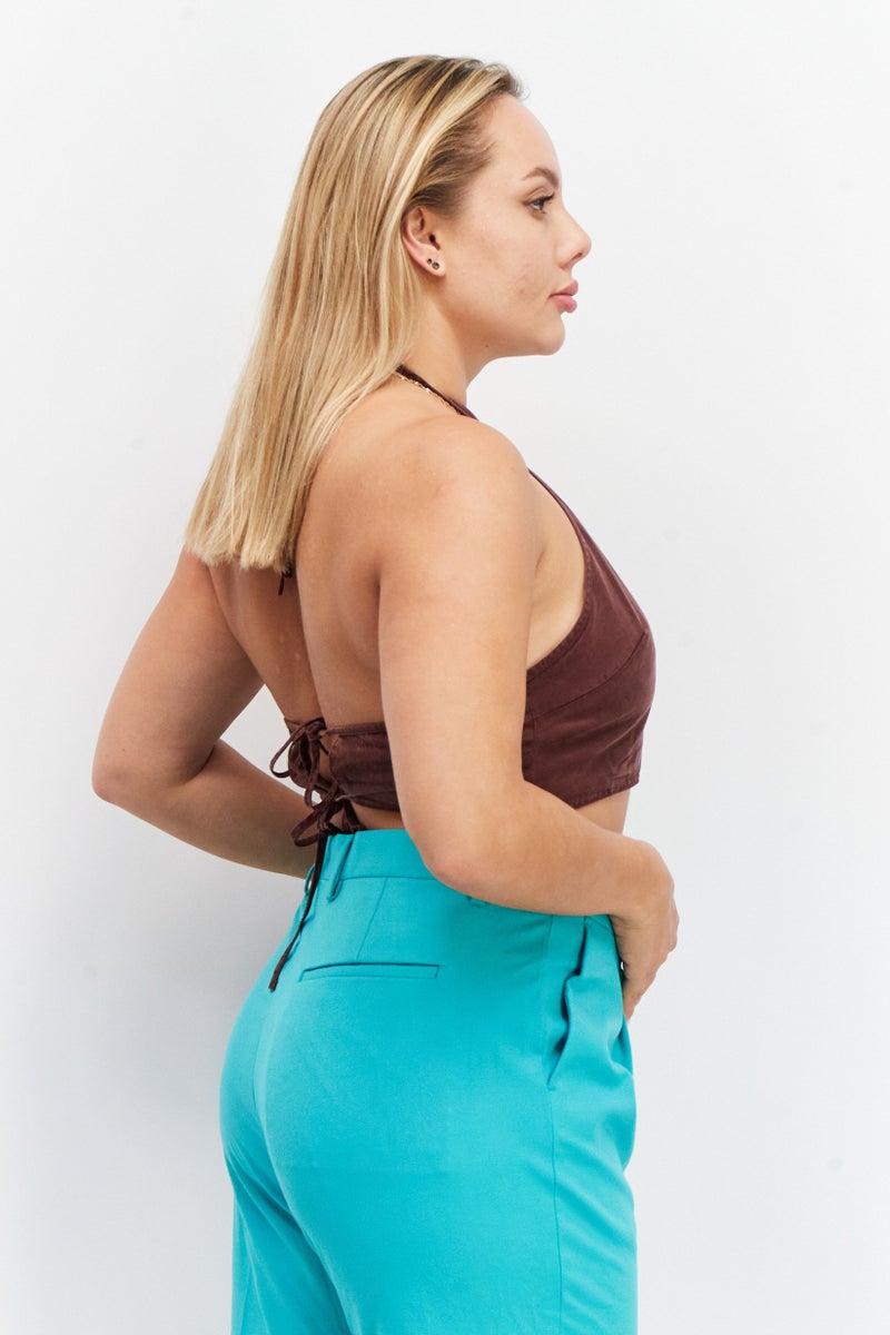 ASOS بلوزة نسائية بدون أكمام بحمالة عنق، مارون - Image 3