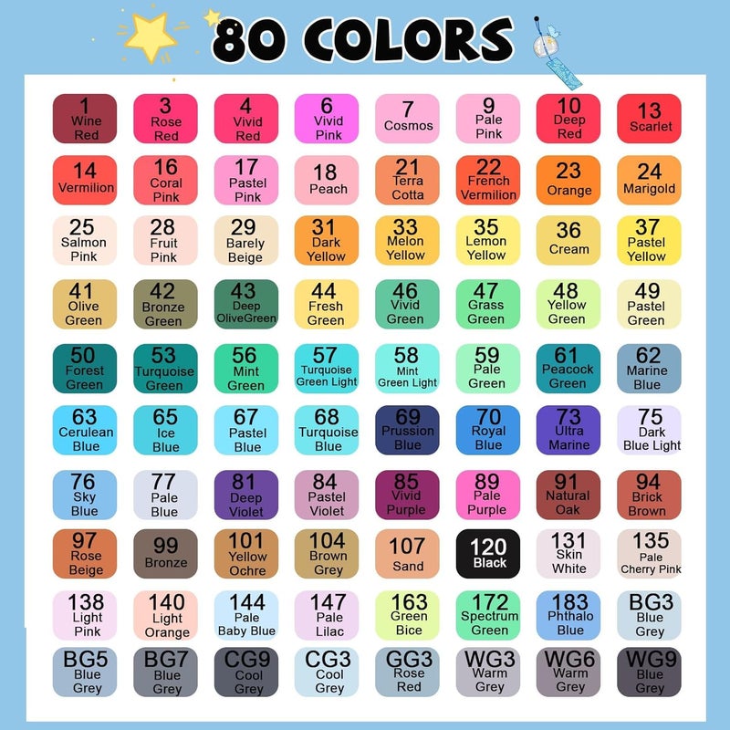 SALAHEYO 80 Colors Alcohol Markers with Base Art Drawing Markers Set for Adults Painting,Coloring,Sketching, Comics, Illustration- Refillable - Image 2