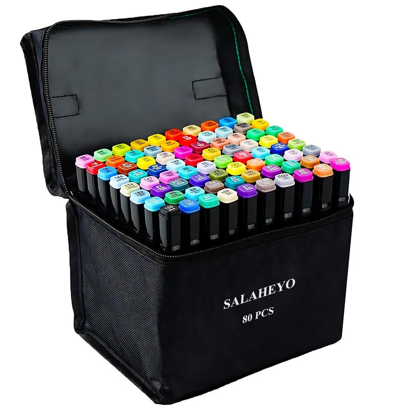 SALAHEYO 80 Colors Alcohol Markers with Base Art Drawing Markers Set for Adults Painting,Coloring,Sketching, Comics, Illustration- Refillable - Image 1