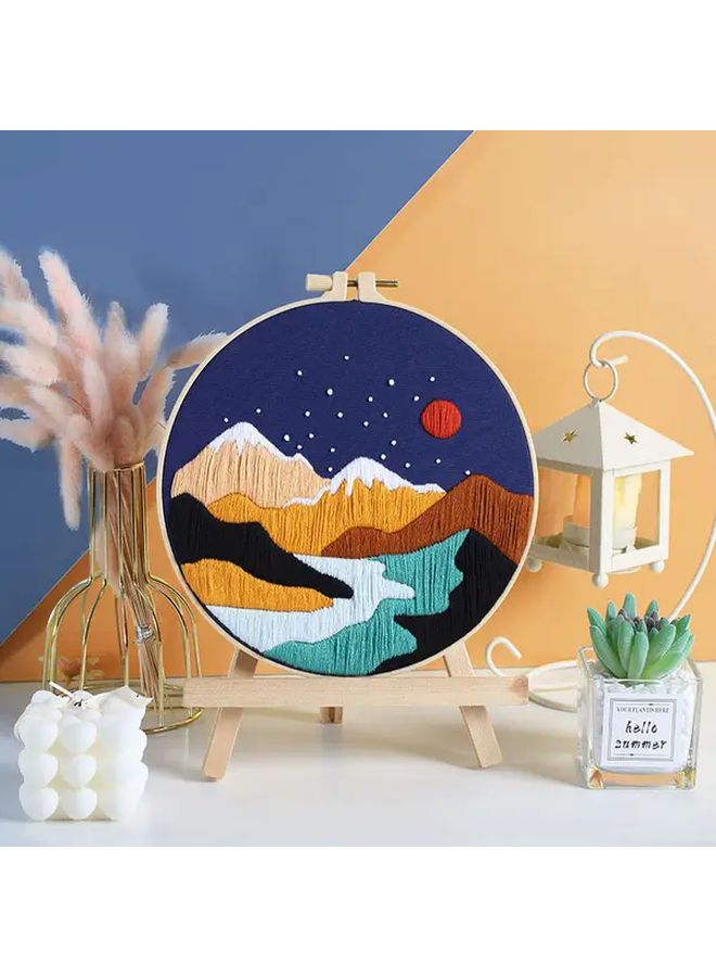 Starry Night Embroidery Starter Kit With Hoop Mountain Waterfall Design Home Decor - Image 2