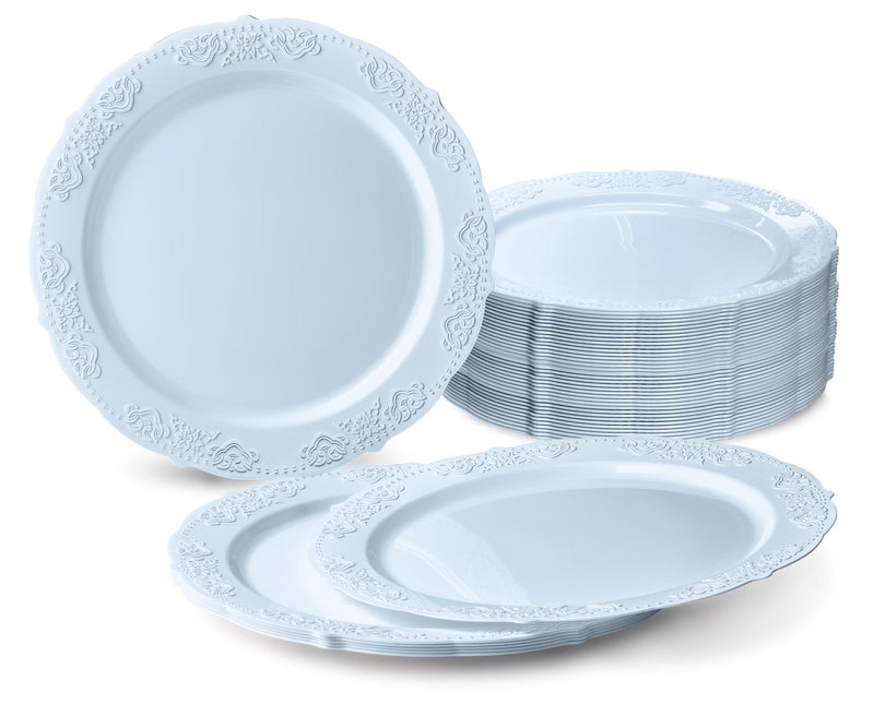 OCCASIONS FINEST PLA "" OCCASIONS "" 40 Plates Pack  Vintage Party  Disposable Wedding Party Plastic Plates (10.25'' Dinner Plate  Portofino in Blue) - Image 1