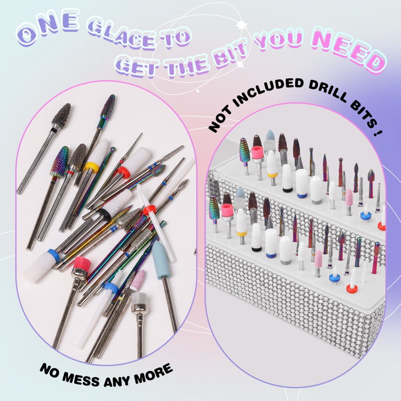 Depvko Nail Drill Bits Holder Box: 30 Holes Rhinestone Drill bit Holder Nail tech for Nail Drill bits Storage Dustproof Stand Displayer Organizer Case for Manicure Tools(Drill bits not Included) (Silver) - Image 2
