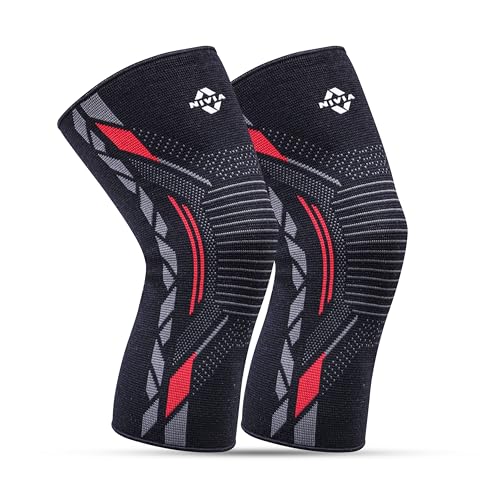 Nivia Knitted Knee Support for Men, for Gym, Knee Sleeves, Knee Band Pair for Sports & Workout, Knee Cap, Comfortable Elastic Sleeve, for Exercise, Running, Cycling, Joint Protection (Red,S) - Image 1