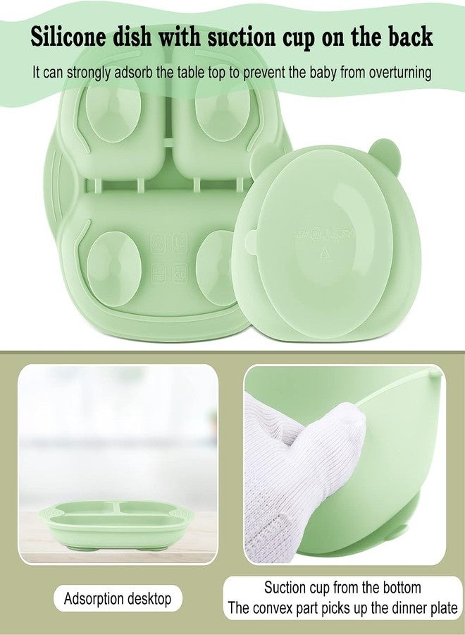 HEXONIQ® Baby Silicone Suction Plates, Baby Weaning Plate, Unbreakable Baby Plates with Suction for Toddlers Kids Self Feeding - Non-Slip Suction Divided Plate Suitable for High Chairs & Table (Green) - Image 2
