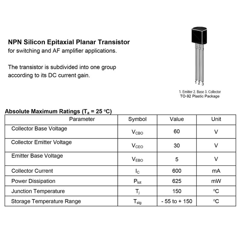 ALLECIN 2N2222 2N2222A Amplifier Transistors NPN Silicon Transistor TO-92 60V 800mA (Pack of 200pcs) - Image 3