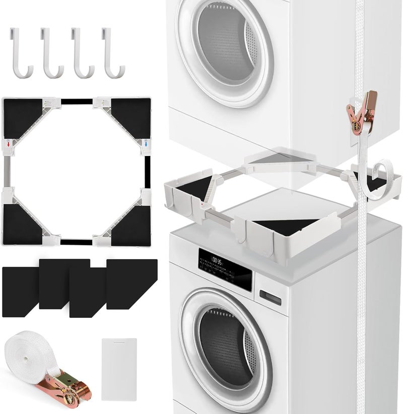 Nastopee Universal Stacking Set for Washing Machine and Dryer, Washing Machine Accessories/Dryer Accessories with Ratchet Rope, Adjustable Size for Washing Machine-Dryer Connection (46-66 cm) - Image 1