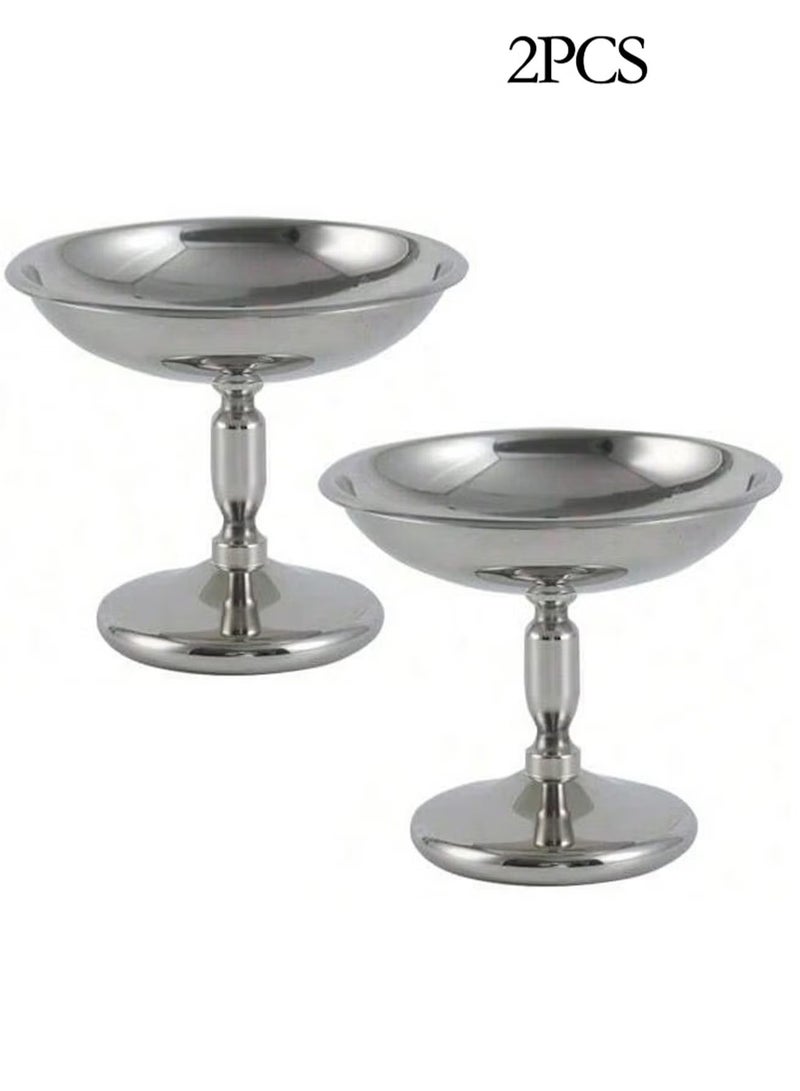 YelaJoy 2Pcs Mini Silver Stainless Steel Dessert Bowls/Cups - Footed Parfait Sundae Bowls for Ice Cream, Pudding, Fruit, Nuts | Party Favors - Image 2