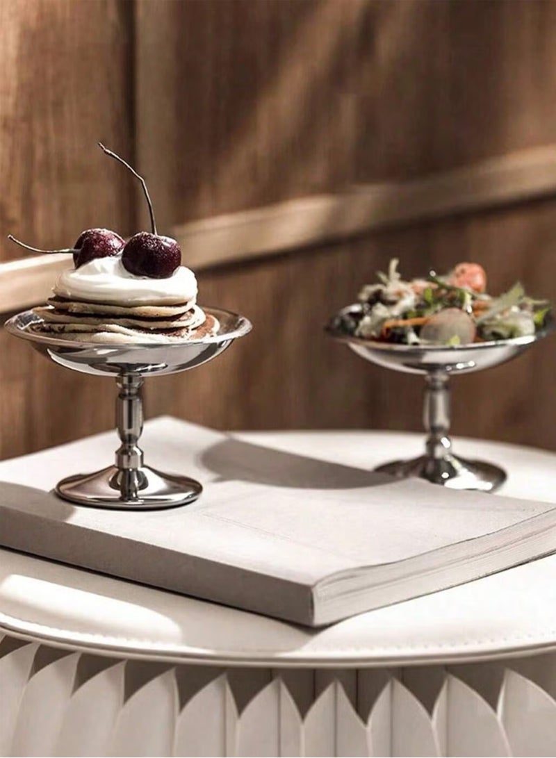 YelaJoy 2Pcs Mini Silver Stainless Steel Dessert Bowls/Cups - Footed Parfait Sundae Bowls for Ice Cream, Pudding, Fruit, Nuts | Party Favors - Image 1