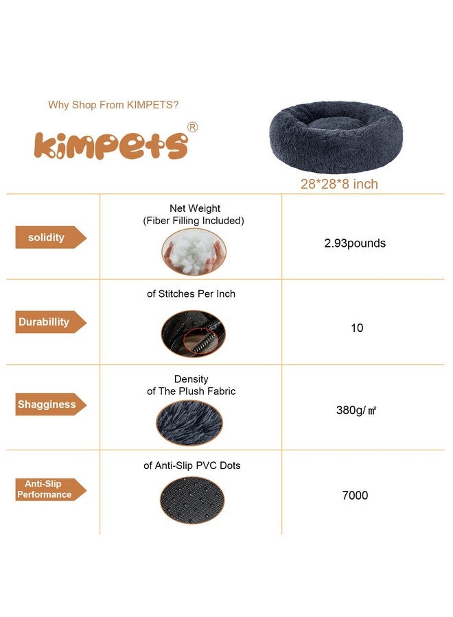 Kimpets Calming Dog Beds for Small to Large Dogs - Round Donut Washable Puppy & Cat Bed, Anti-Slip Faux Fur Fluffy Cuddle Anxiety Relief (28" Dark Grey) - Image 3