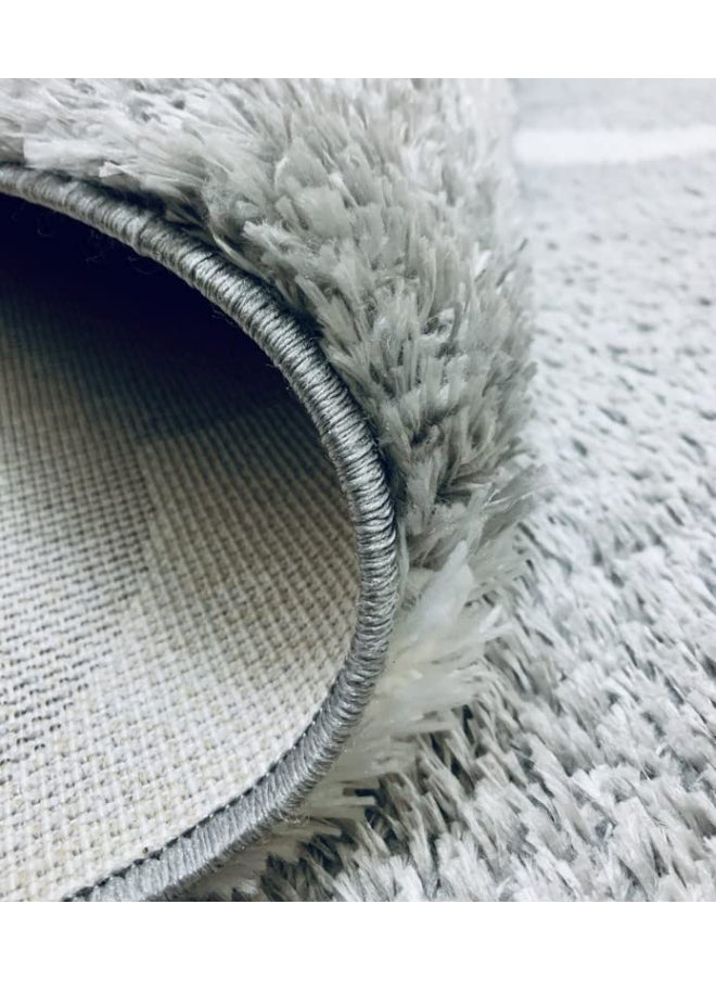 HANDPICKED FURNITURE Fluffy Shaggy Grey Rectangular Carpet Ultra Soft Area Carpets For Bed Room Living Room And Dining Room Anti-Slip Floor Carpets Easy To Clean Made In Turkey  - Image 3