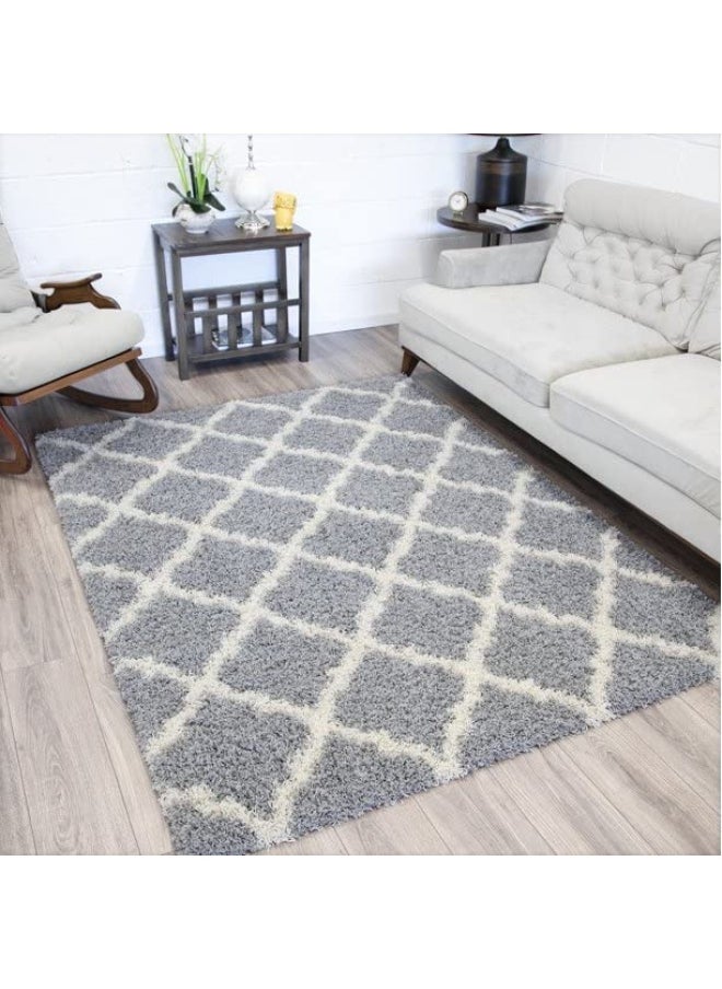 HANDPICKED FURNITURE Fluffy Shaggy Grey Rectangular Carpet Ultra Soft Area Carpets For Bed Room Living Room And Dining Room Anti-Slip Floor Carpets Easy To Clean Made In Turkey  - Image 5