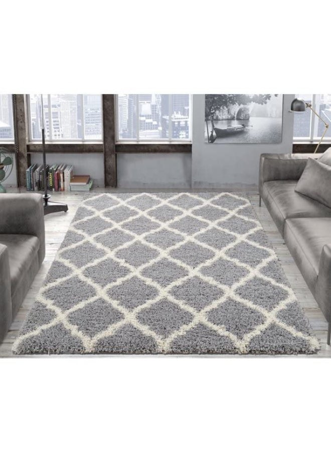 HANDPICKED FURNITURE Fluffy Shaggy Grey Rectangular Carpet Ultra Soft Area Carpets For Bed Room Living Room And Dining Room Anti-Slip Floor Carpets Easy To Clean Made In Turkey  - Image 1