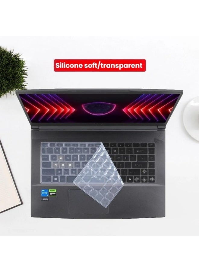 Compatible with 2024 MSI Thin 15 Gaming Laptop 15.6-inch Fully Transparent Silicone Laptop Keyboard Cover and HD Tempered Glass - Image 5