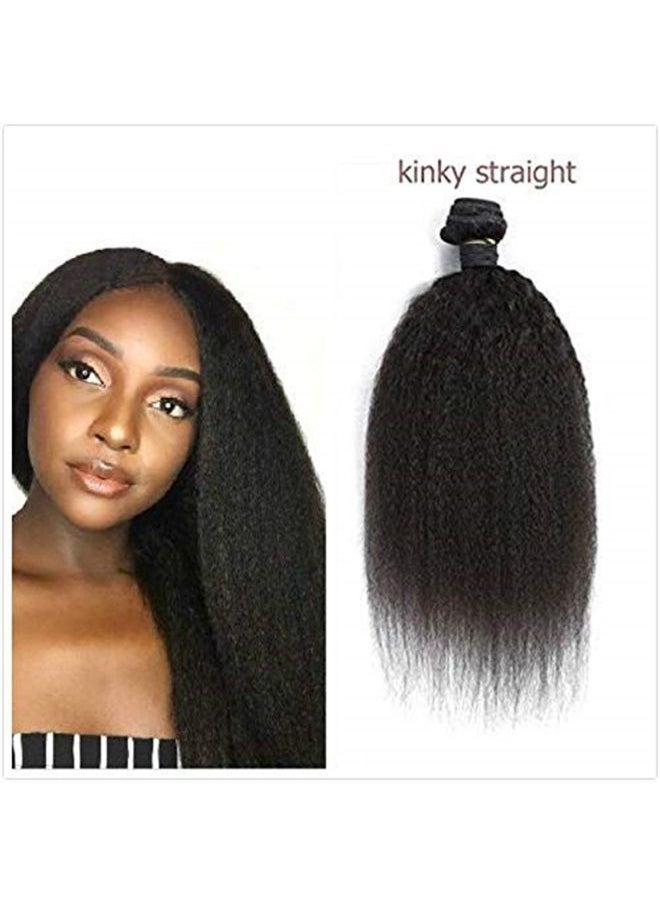 Funyn - Kinky Straight Hair Extensions Coarse Yaki Straight Hair Bundles Brazilian 8A Virgin Human Hair Weave Natural Black Weaving 100G/Piece 10-24inch (12INCH(30CM)) - Image 1