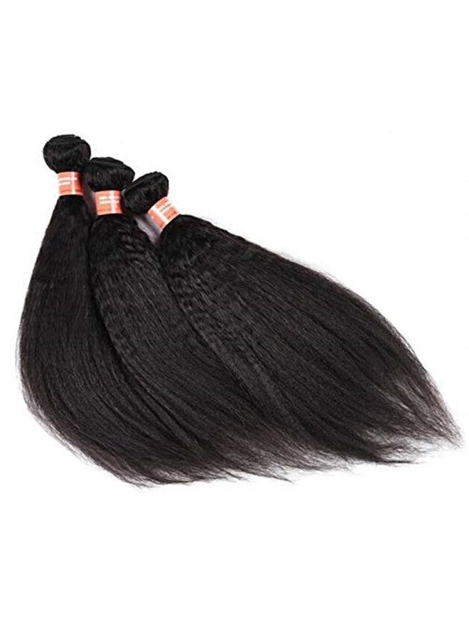 Funyn - Kinky Straight Hair Extensions Coarse Yaki Straight Hair Bundles Brazilian 8A Virgin Human Hair Weave Natural Black Weaving 100G/Piece 10-24inch (12INCH(30CM)) - Image 1