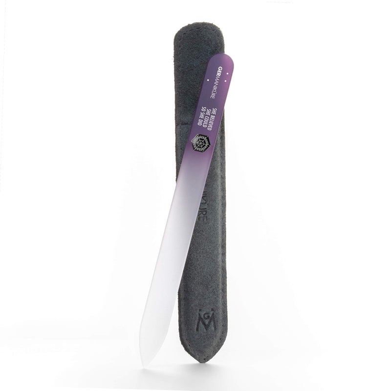 GERMANIKURE Glass Nail File in Suede Sleeve She Believed She Could So She Did Professional Crystal Nail File for Natural Nails Ideal Manicure Pedicure Tool for Smooth Easy Shaping