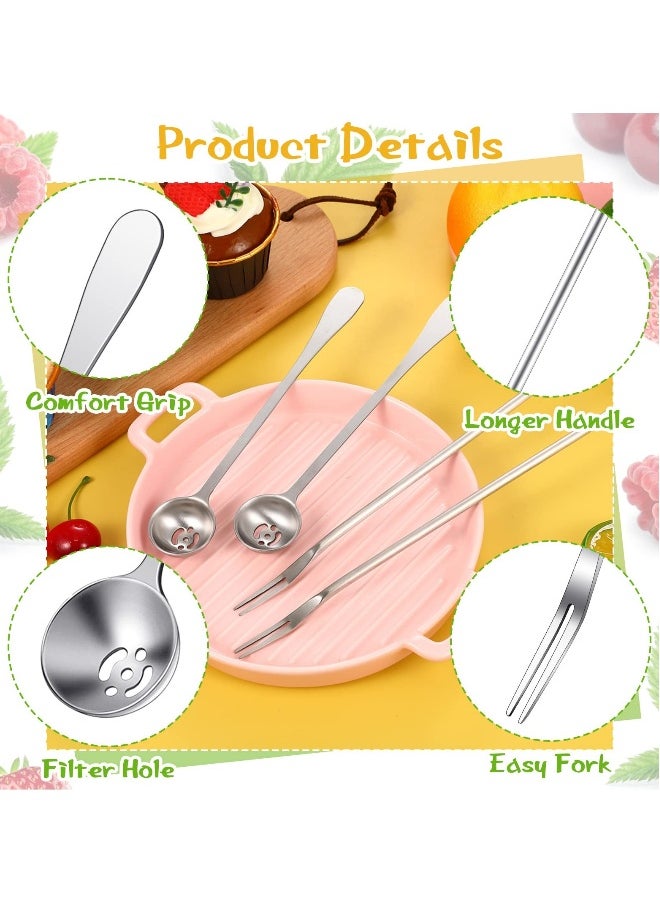 Generic - 4 Pcs Pickle Fork and Olive Spoon Strainer, Stainless Steel Long Handle Pickle Fork and Olive Spoon Jars Serving Spoon and Fork Set with Drain Hole for Pickle Cucumber Arugula Caper - Image 1