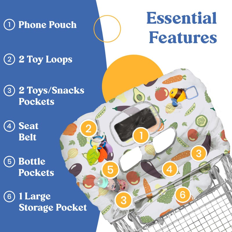 PILLANI Shopping Cart Cover for Baby, High Chair Cover for Restaurant Seat - Grocery Cart Cover for Baby Girl and Boy, Comfortable Cotton Buggy Covers for Babies - Padded Toddler Shopping Cart Cover - Image 4