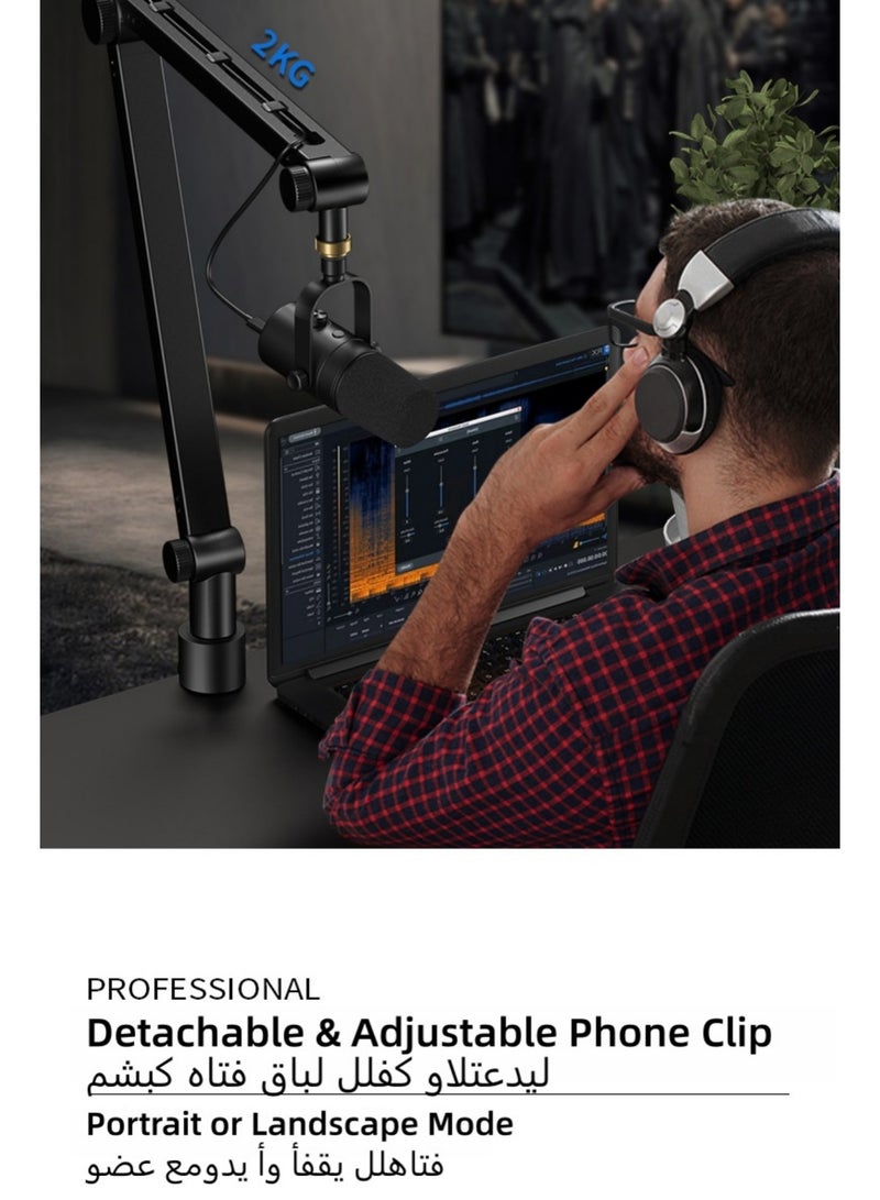 FlashHawk Microphone Boom Arm with Desk Mount, 360° Rotatable, Adjustable Mic Stand with 3/8" to 5/8" Adapter Port - Image 4