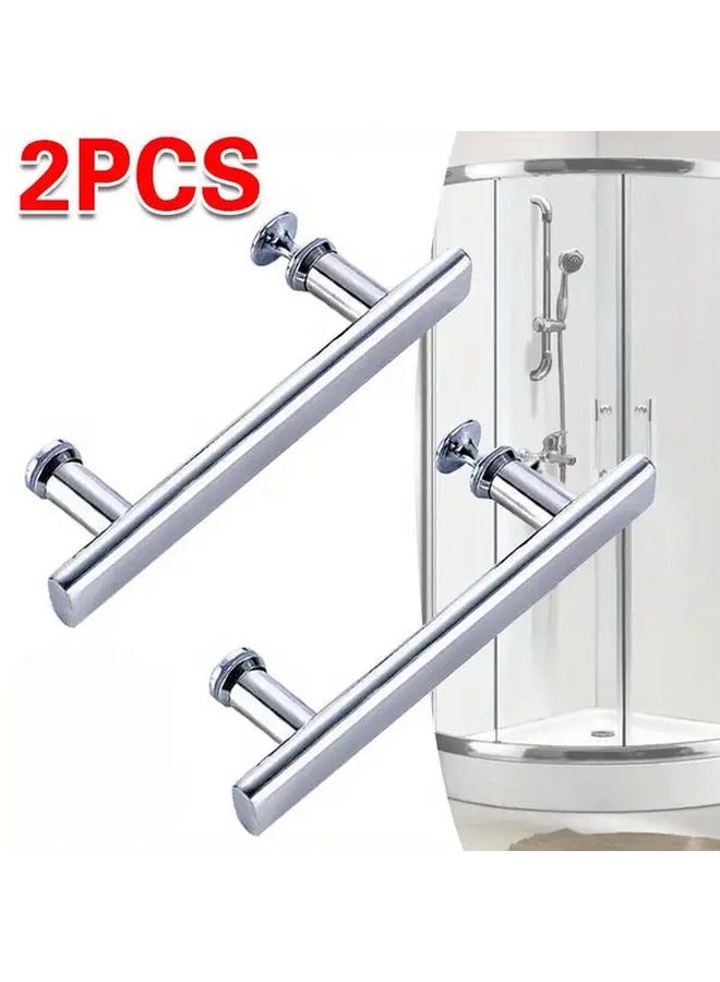 2pcs Chrome Shower Door Handles 14 5cm Hole To Hole Modern Durable Hardware - Image 2