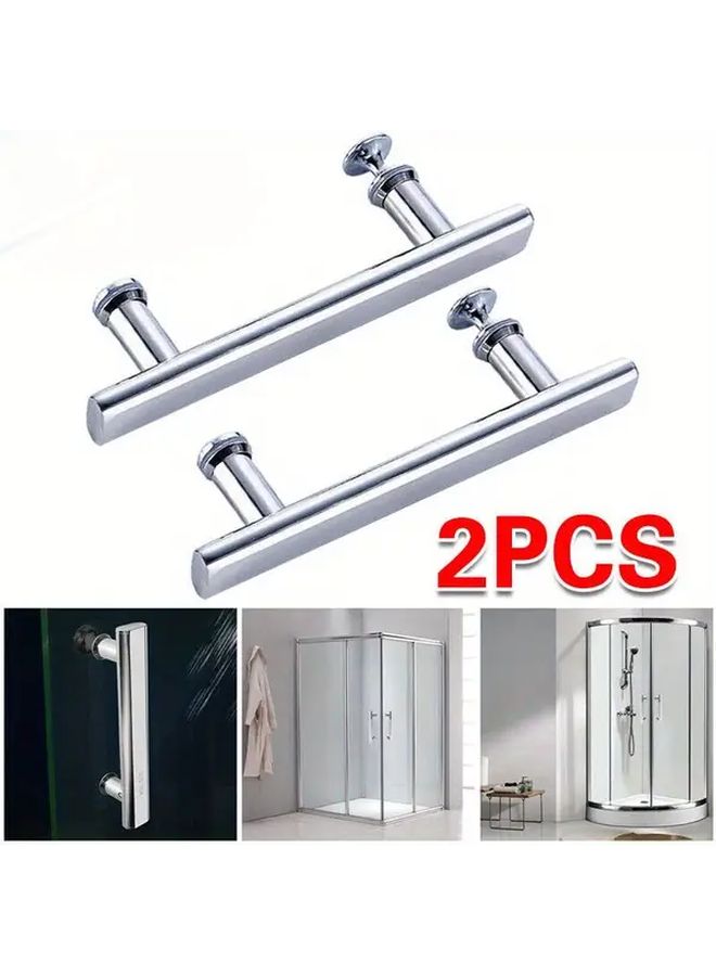 2pcs Chrome Shower Door Handles 14 5cm Hole To Hole Modern Durable Hardware - Image 1
