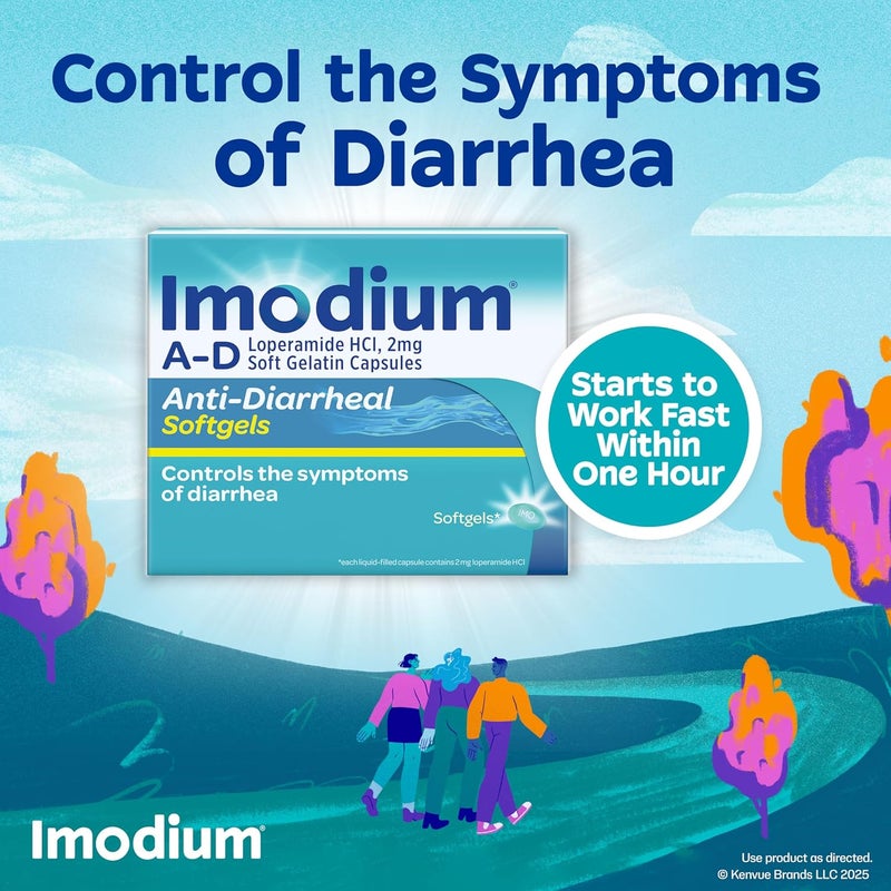 IMODIUM A-D Diarrhea Relief Softgels with Loperamide HCl, Anti-Diarrheal Medicine to Help Control Symptoms of Diarrhea Due to Acute, Traveler's Diarrhea, HSA/FSA Eligible, 12 ct - Image 5