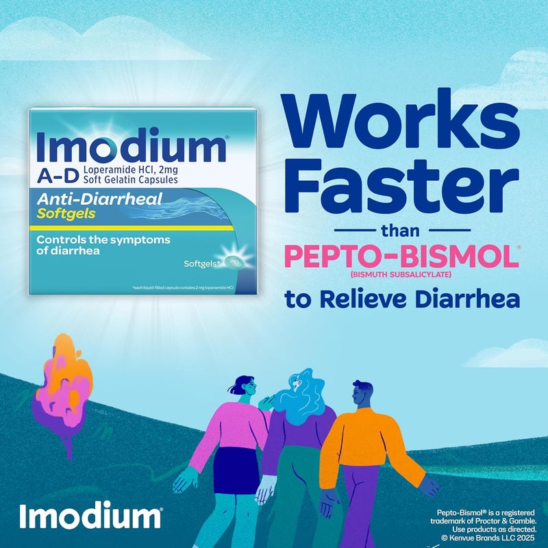 IMODIUM A-D Diarrhea Relief Softgels with Loperamide HCl, Anti-Diarrheal Medicine to Help Control Symptoms of Diarrhea Due to Acute, Traveler's Diarrhea, HSA/FSA Eligible, 12 ct - Image 3