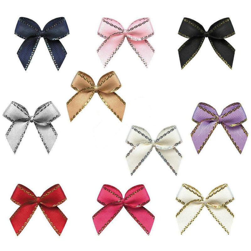 Aysekone 100 Pieces Mini Metallic Edge Satin Bowknot Flowers DIY Craft Ribbon Bow Appliques for SewingScrapbookingWedding and Decoration Mixed 10 Colors