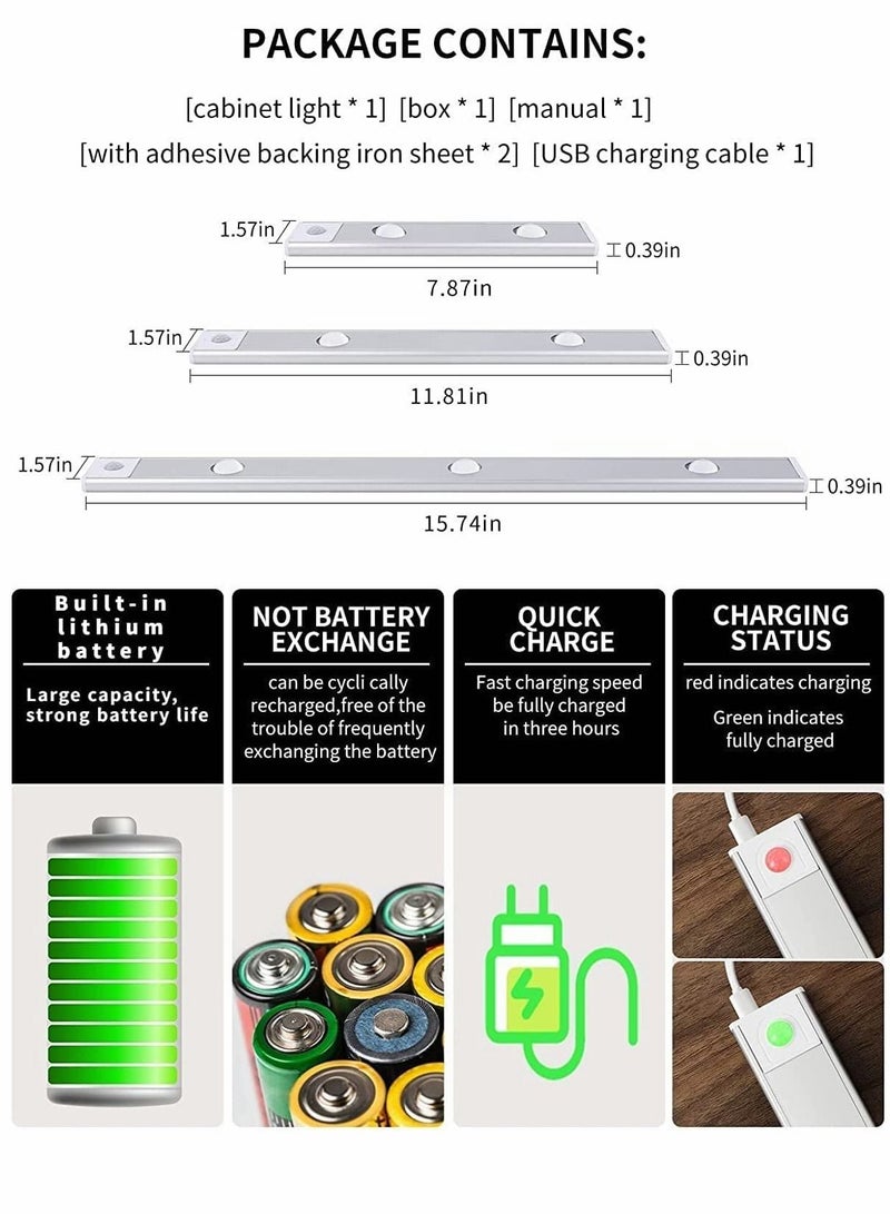 SYOSI Under Cabinet Light, LED Under Cabinet Wireless Light Closet Lights with Motion Sensor USB Rechargeable Cats Eye Hill Corrugated Night Lights for Indoor Kitchen Closet Stairway Black 15.75in 40cm - Image 5