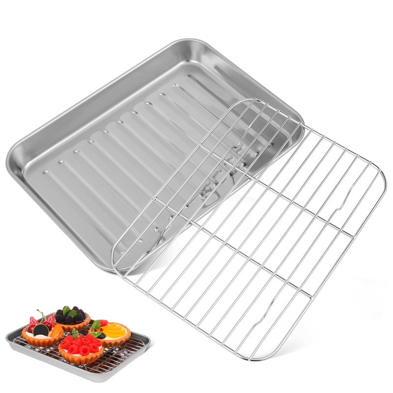 2 Sets Baking Sheet With Wire Rack Pizza Pan Stainless Steel Cookie Sheet Baking Tray Oven Tray Meat Tray Sheet Pans For Baking - Image 1