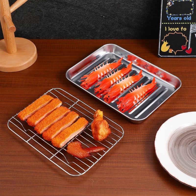 2 Sets Baking Sheet With Wire Rack Pizza Pan Stainless Steel Cookie Sheet Baking Tray Oven Tray Meat Tray Sheet Pans For Baking - Image 3