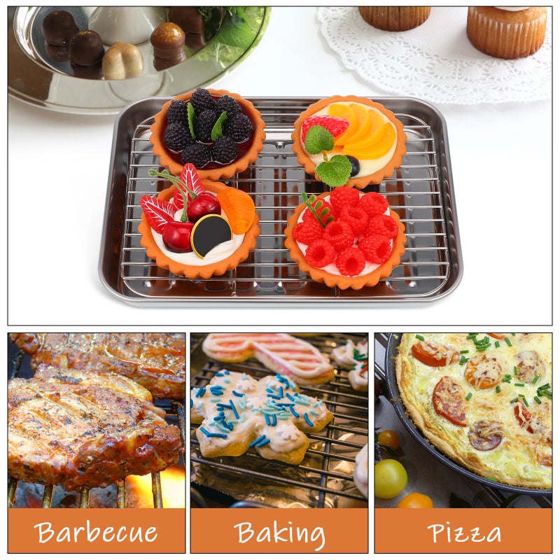 2 Sets Baking Sheet With Wire Rack Pizza Pan Stainless Steel Cookie Sheet Baking Tray Oven Tray Meat Tray Sheet Pans For Baking - Image 5