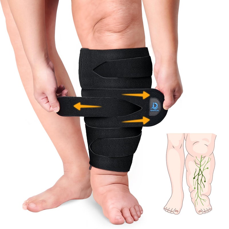 iDonuaÂ® Calf Lymphedema Compression Wrap Adjustable For Big Swollen Lower Leg - with 6 Cross Strapsâ€Œ (Tall-L) - Image 1