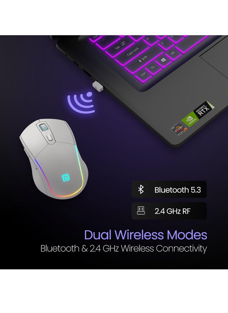 Portronics - Portronics Toad One Bluetooth Mouse with 2.4 GHz & BT 5.3 Dual Wireless, 6 Buttons, Rechargeable, RGB Lights, Connect 3 Devices, Ergonomic Design for Laptop - Image 1