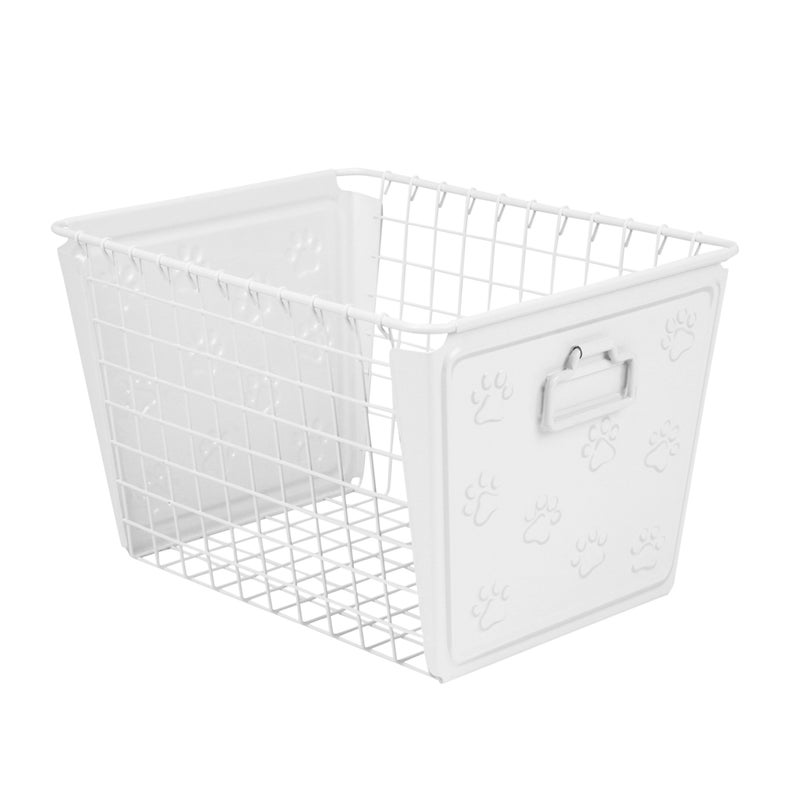 Spectrum Spectrum Macklin Paw Printed Wire Basket Medium with Label Plate White  Storage Bin  Dcor for Bathroom Closet Pantry Under Sink Toy Shelf Kitchen  Nursery Organization 