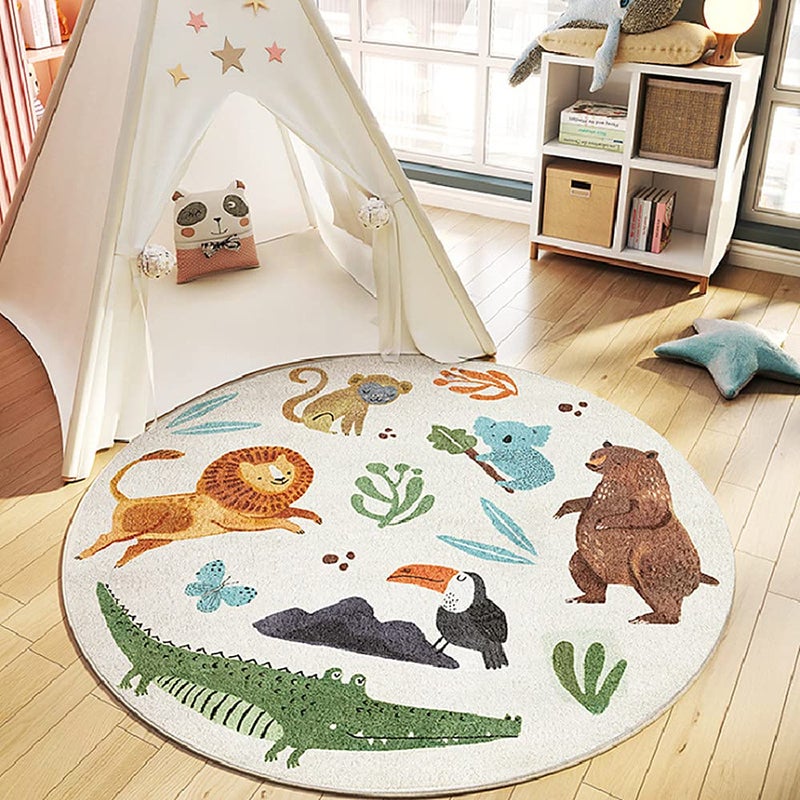 Poowe Kids Play Rug Lovely Forest Round Area Rug Nursery Door Mat Soft Plush NonSlip Childrens Carpet for Bedroom Living Room Kid Playroom315