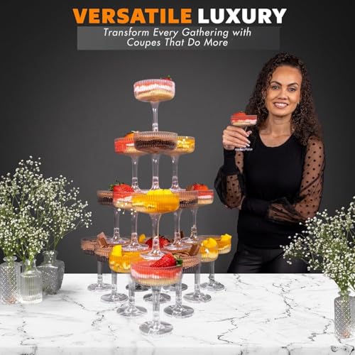 Ksestor برج الشمبانيا أكريليك من كسيستور - 7 أونص. مجموعة من 20 كأس شمبانيا بلاستيكية - لحفلات الزفاف والمناسبات - كؤوس كوبيه بلاستيكية - شفافة - Image 5