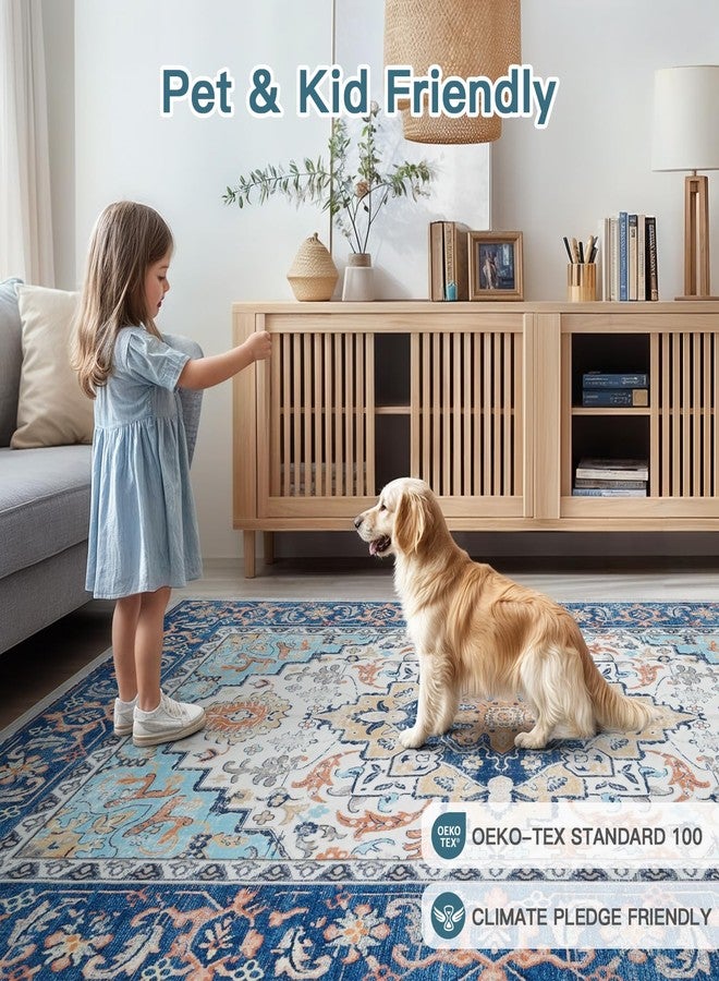Lofus 5x7 Area Rugs for Living Room, Washable Area Rug, Rugs for Bedroom, Kitchen, Vintage Boho Carpet, Soft Non-Slip, Low Pile Large Area Rug for Office Dining Room, Floral Blue - Image 5