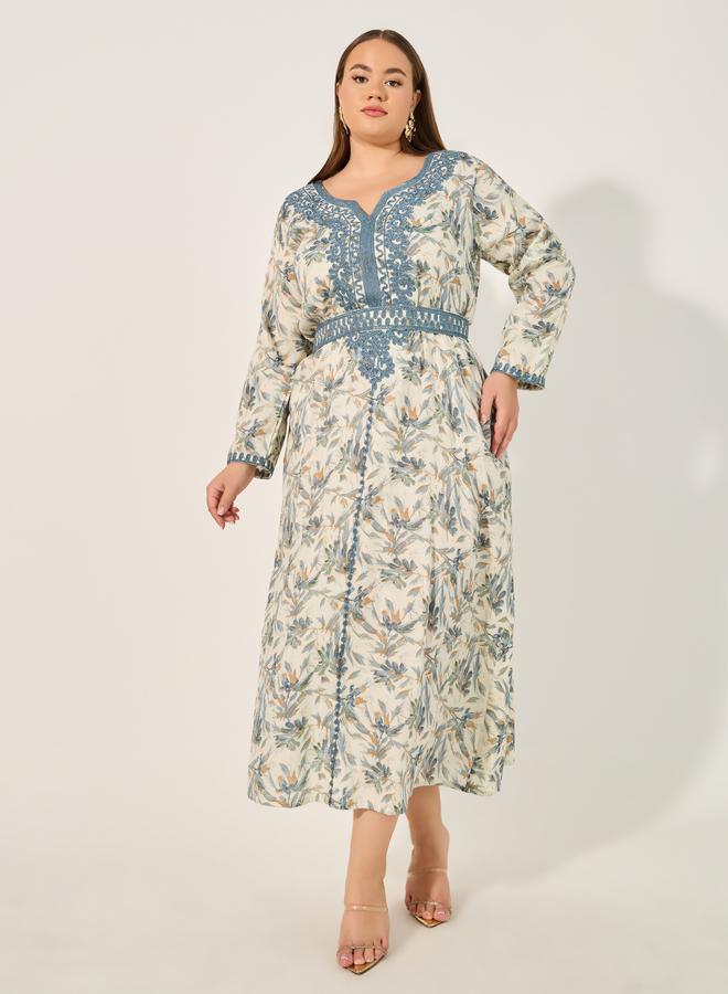 Styli Floral Printed Embroidered Belted Kaftan - Image 2
