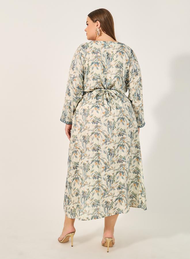 Styli Floral Printed Embroidered Belted Kaftan - Image 5